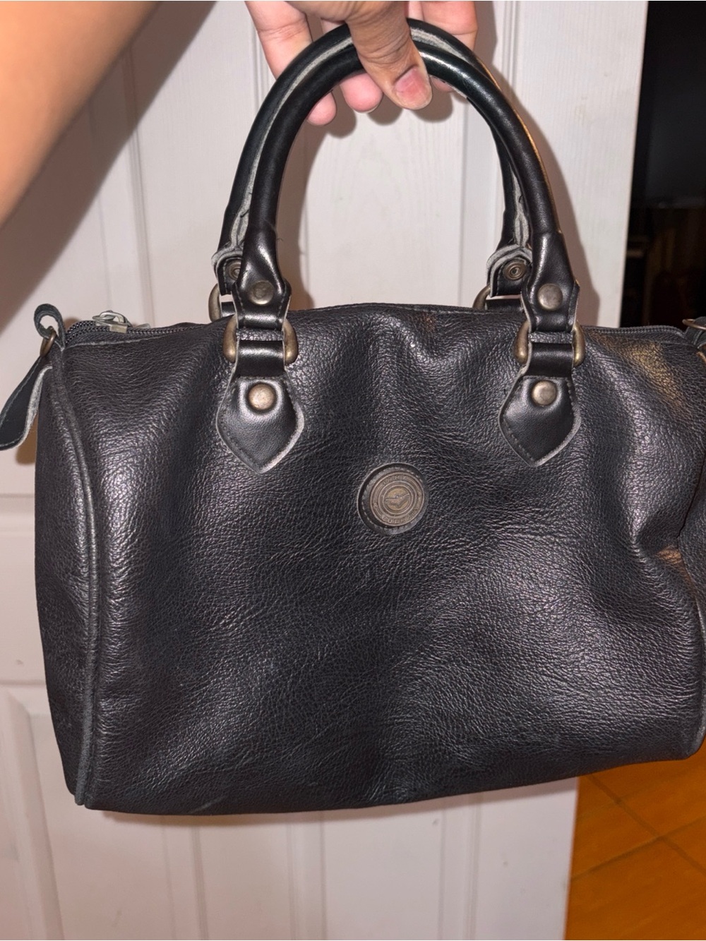 Classic Black Leather Top-Handle Tote